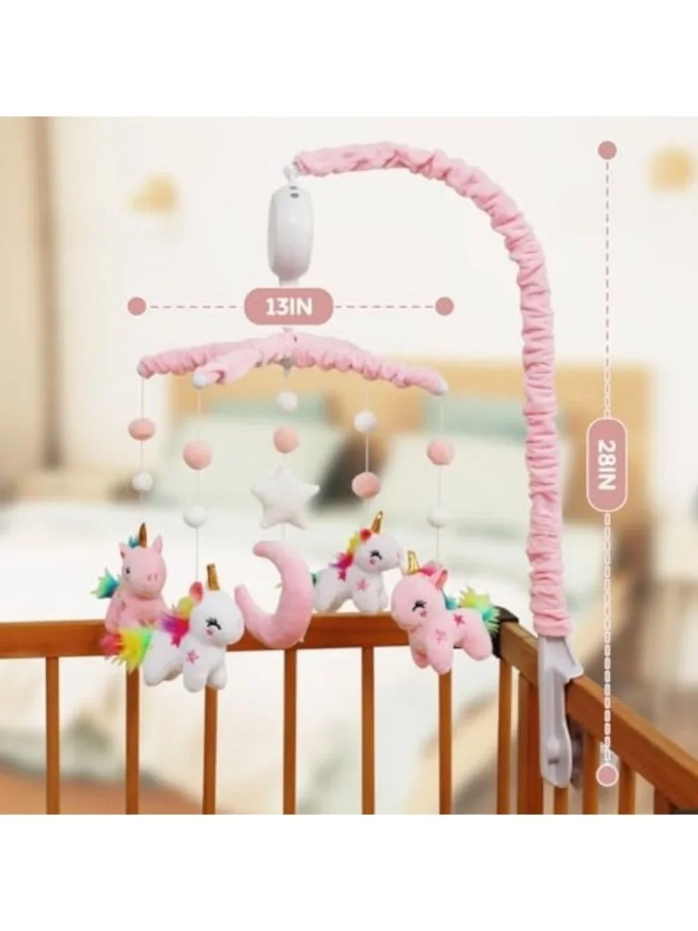 Unicorn Baby Crib Mobile with 35 Lullabies, Volume Control & 28